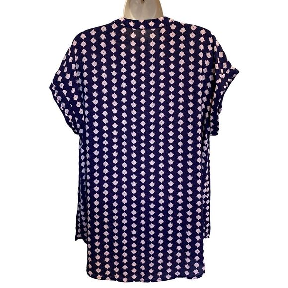 Pleione Pullover Split Neck Blouse Blue Pink Sz L - Picture 3 of 8